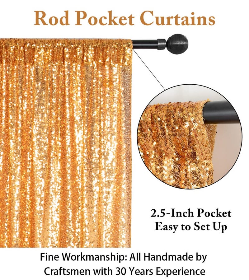 ShinyBeauty Gold Sequin Backdrop Curtain | 2 Panels 5FTx10FT Glitter Wedding Photography Background | Elegant Shimmer Curtains for Parties & Events Fabric Backdrops - Image 3